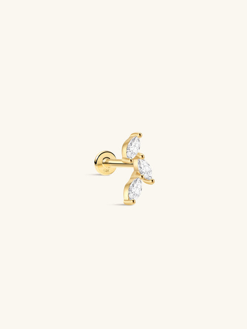 KOSINER 14K Solid Gold Elegant Leaf Flat Back Stud