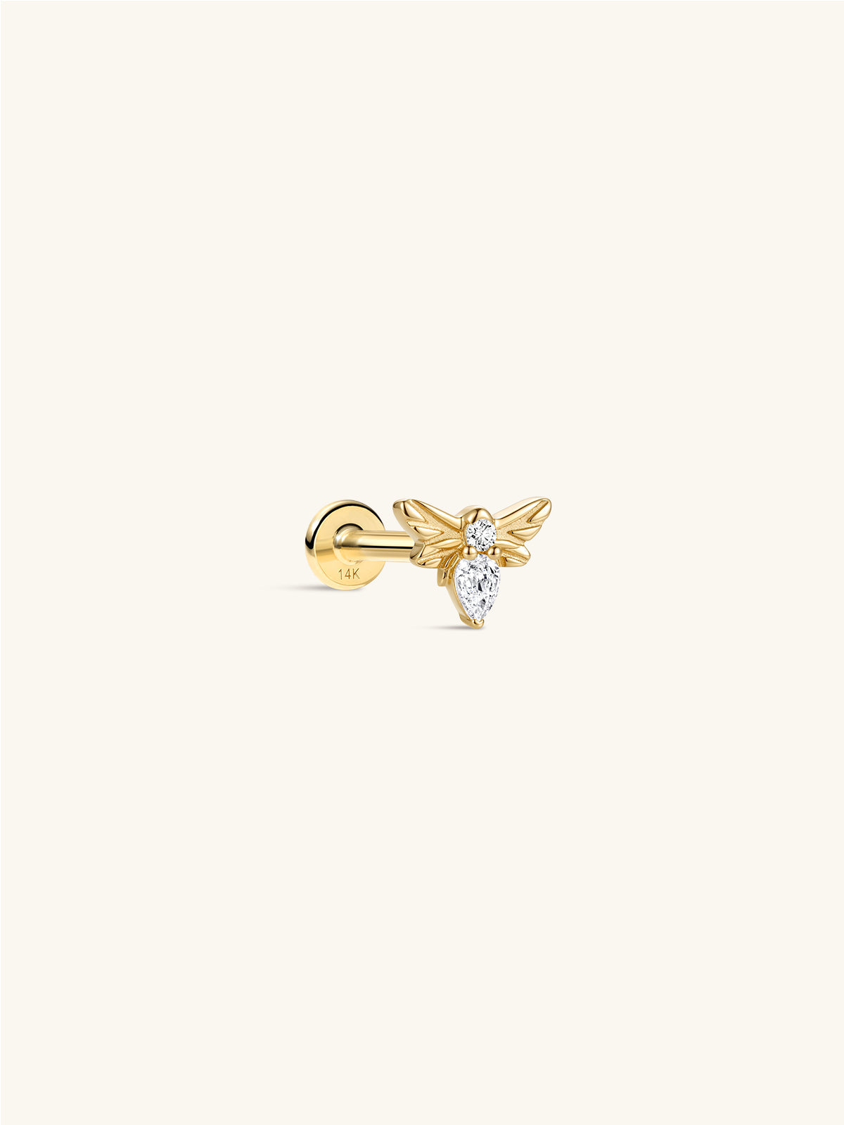 KOSINER 14K Solid Gold Dainty Bee Flat Back Stud