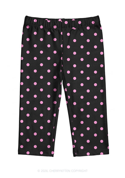 Hot Pink Dots On Black Y2K Print Capri Pants Cherrykitten