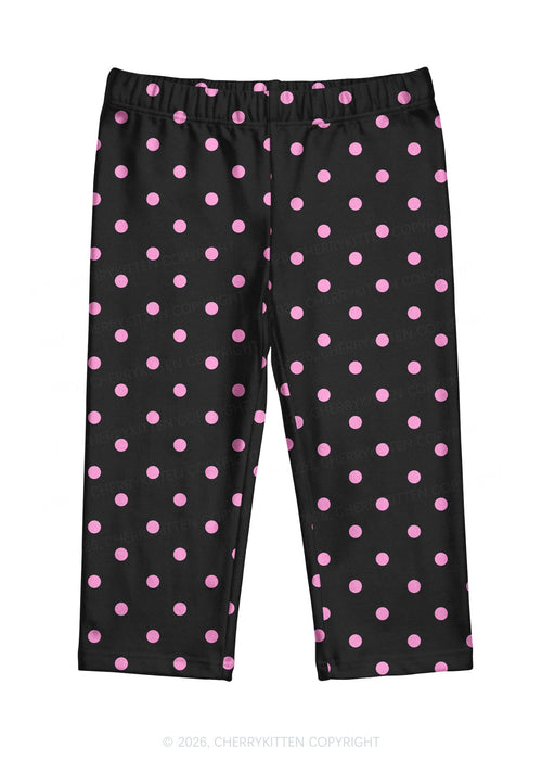 Hot Pink Dots On Black Y2K Print Capri Pants Cherrykitten