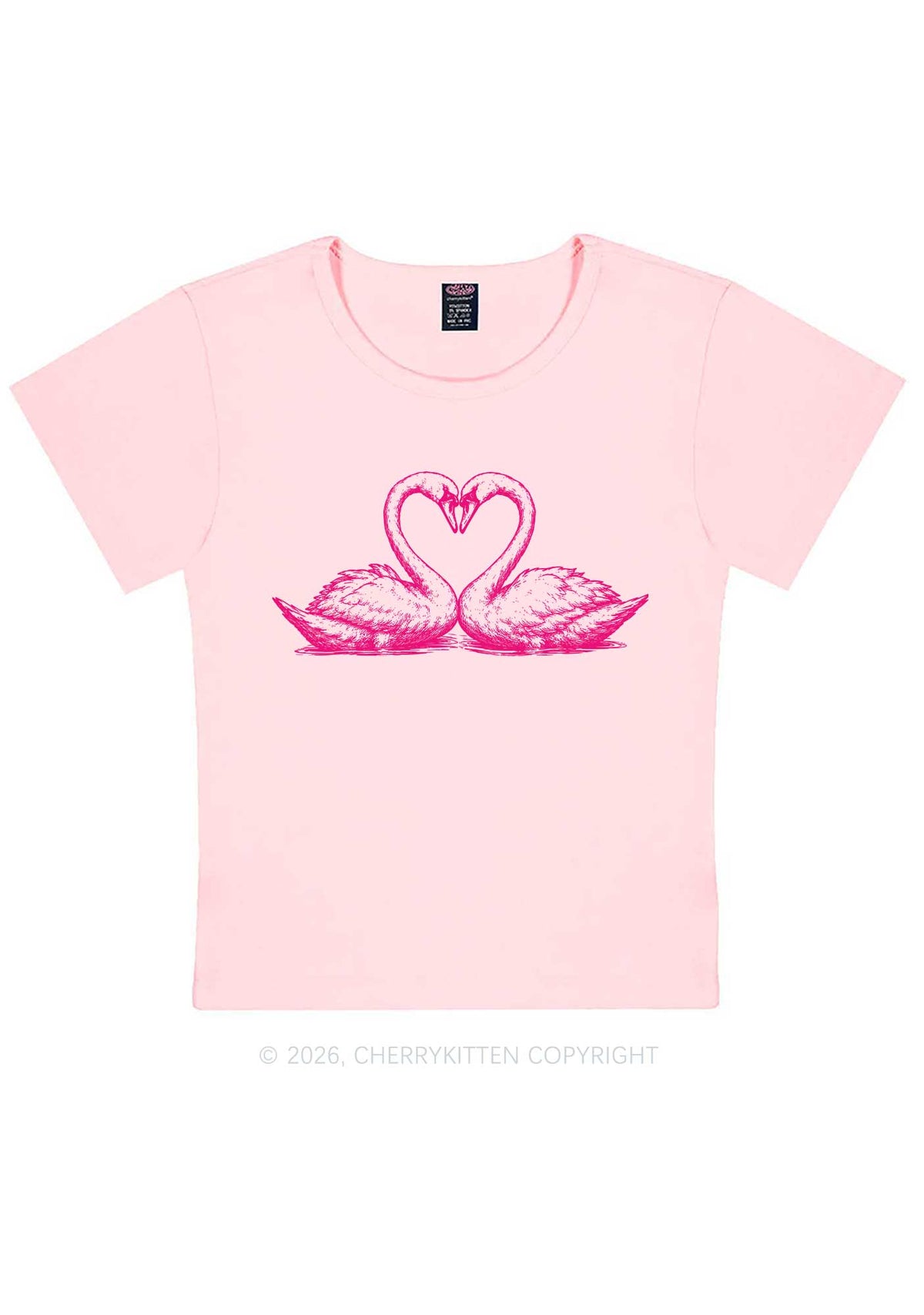 Pink Swans Heart Y2K Baby Tee Cherrykitten