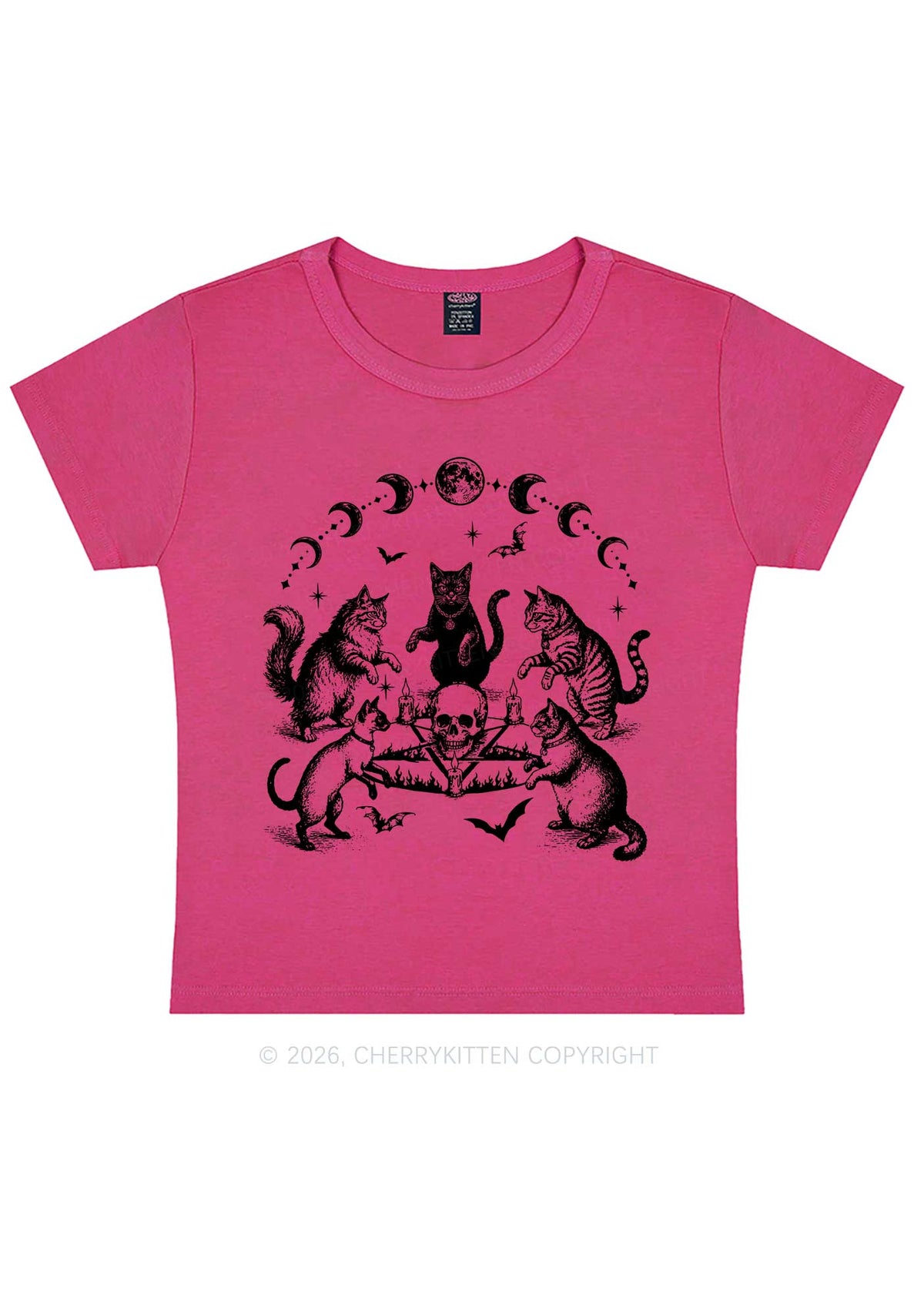 Halloween Cats Moon Phase Skull Y2K Baby Tee Cherrykitten