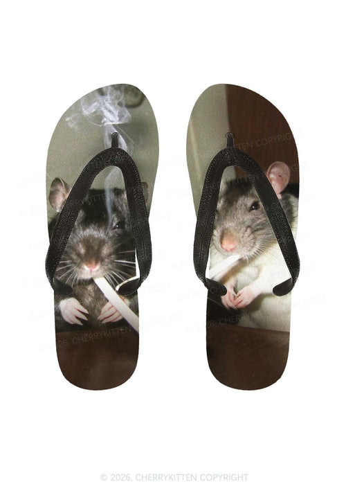 Smoking Rats Y2K Print Flip Flops Cherrykitten