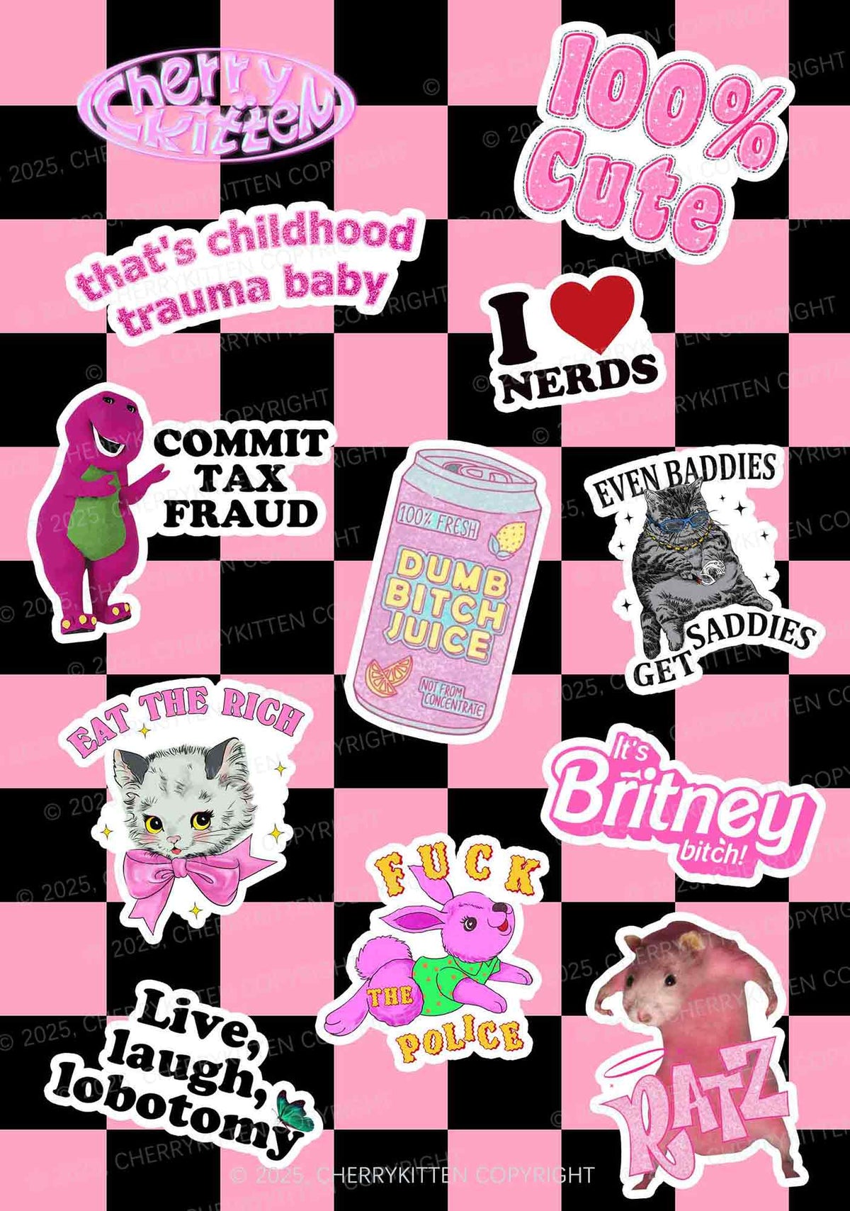 Cherrykitten Favorites Pink Y2K Stickers Pack Of 11