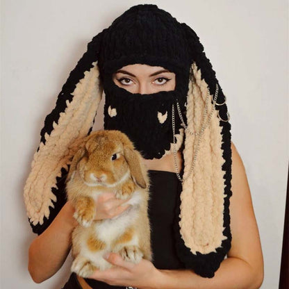Halloween Balaclava Rabbit Ears Y2K Hand Knitted Hat