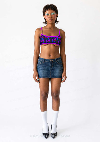 Blue Mushroom Y2K Print Super Crop Cami Cherrykitten