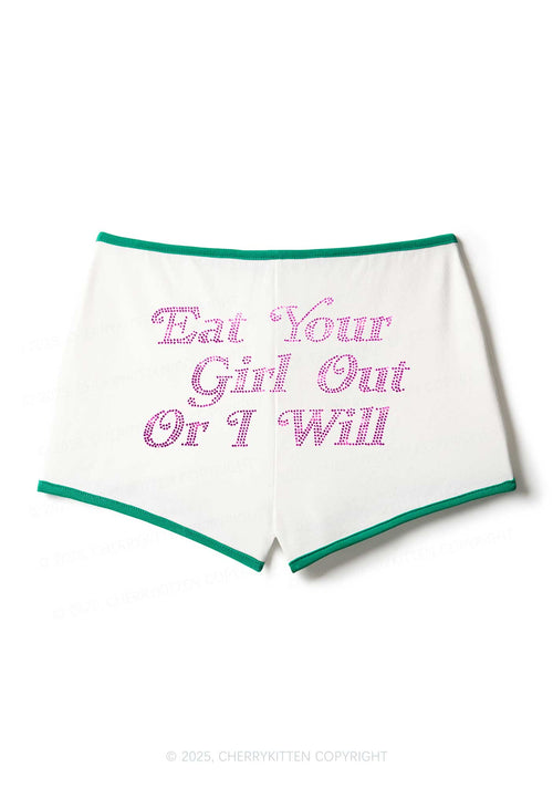 Rhinestone Eat Your Girl Out Y2K Booty Shorts Cherrykitten