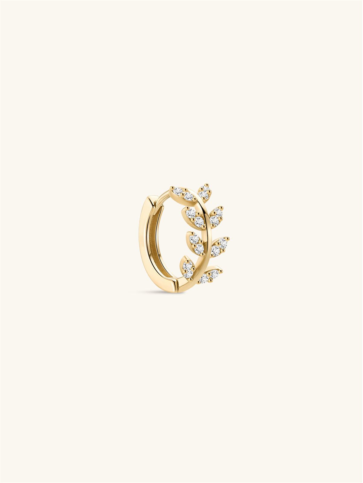 KOSINER 14K Solid Gold Delicate Leaf Hoop