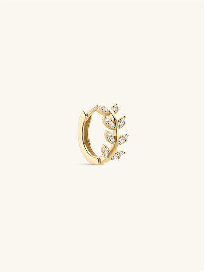 KOSINER 14K Solid Gold Delicate Leaf Hoop