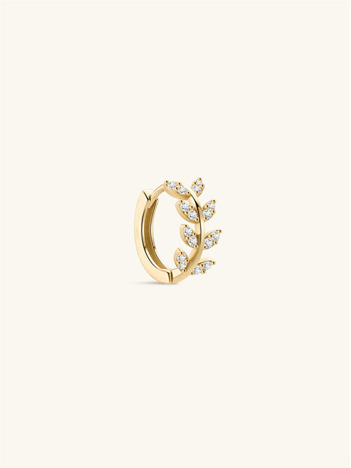 KOSINER 14K Solid Gold Delicate Leaf Hoop