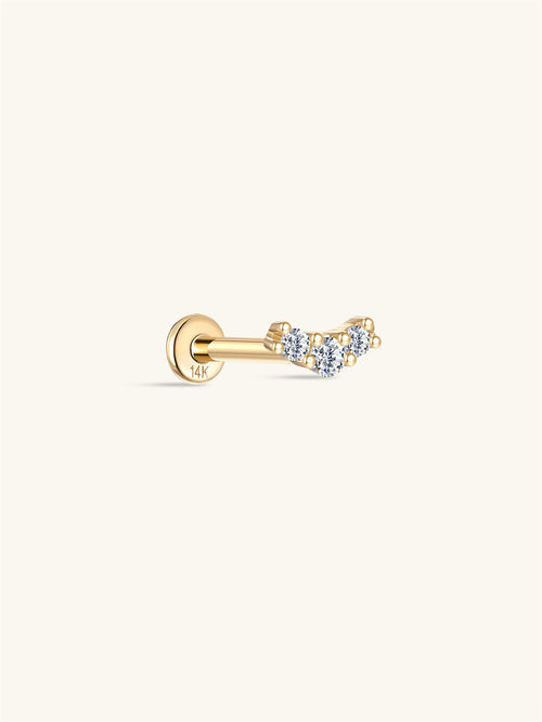 KOSINER 14K Solid Gold Delicate Pave Curved Flat Back Stud