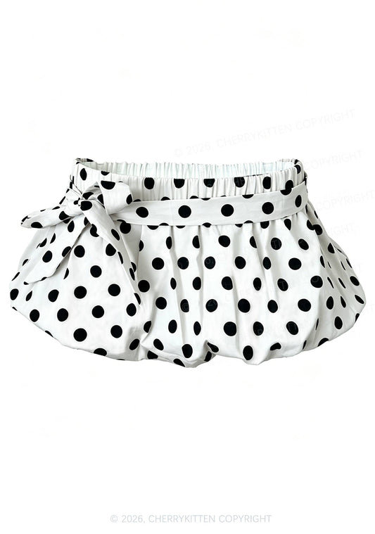 Y2K White Polka Dot Bubble Mini Skirt Cherrykitten