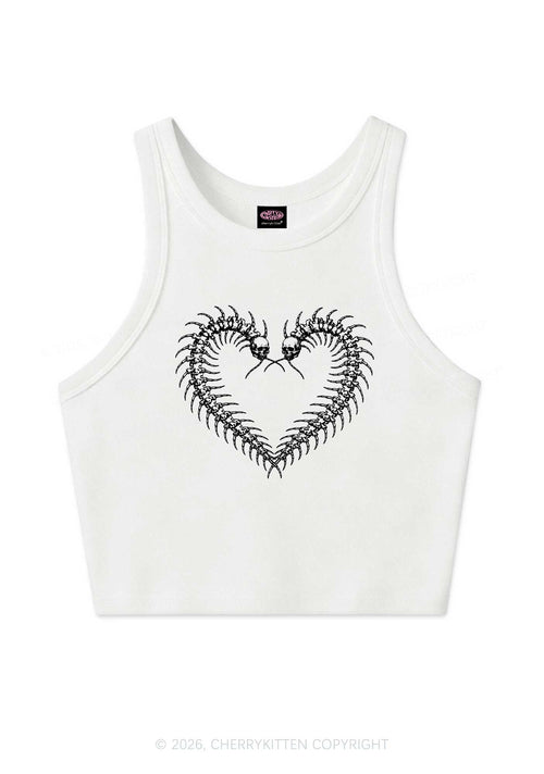 Halloween Centipede Heart Shape Y2K Crop Tank Top Cherrykitten