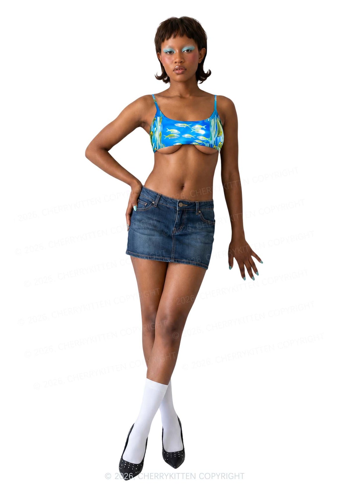 Undersea Fish Y2K Print Super Crop Cami Cherrykitten