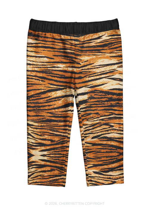 Brown Tiger Stripe Y2K Print Capri Pants Cherrykitten