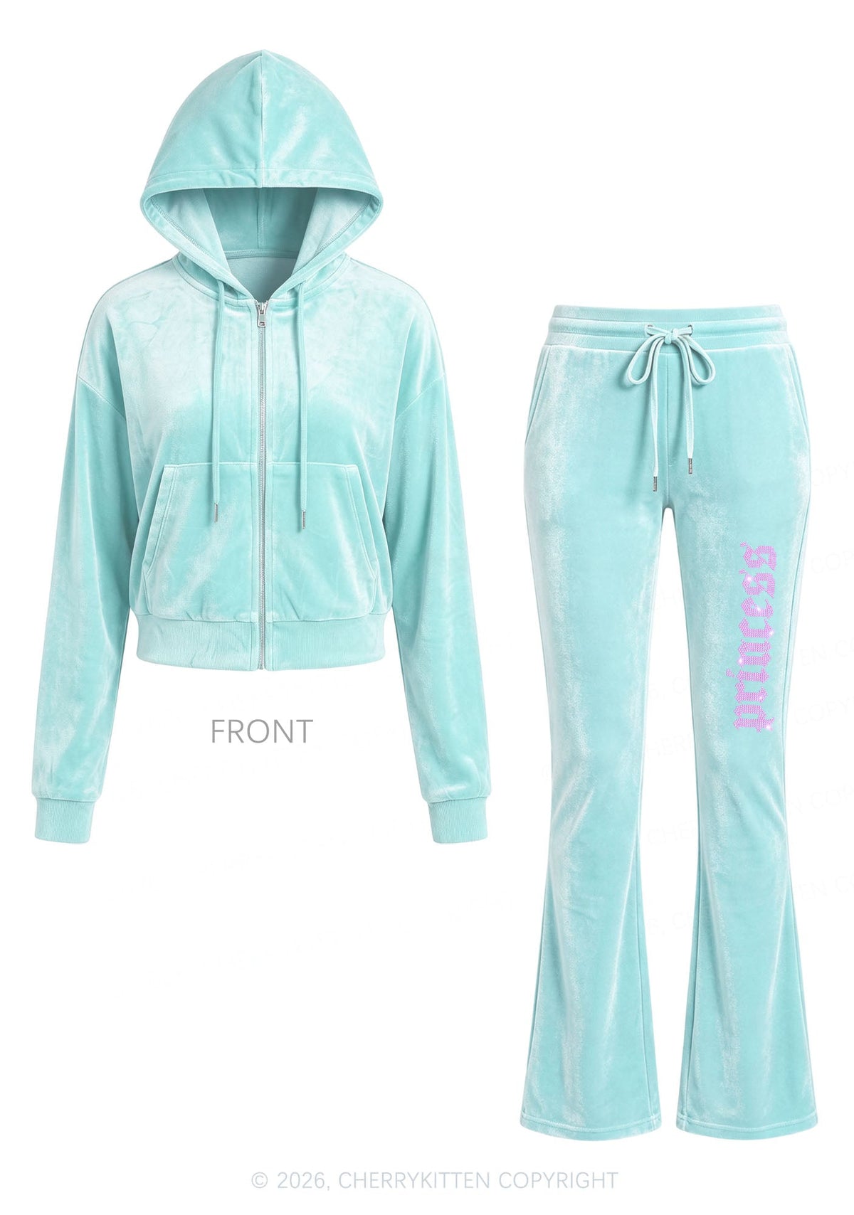 Rhinestone Princess Y2K Velvet Tracksuit Set Cherrykitten