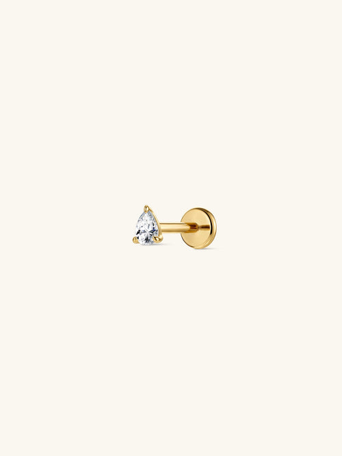KOSINER 14K Solid Gold Pear Lab-Grown Diamond Flat Back Stud