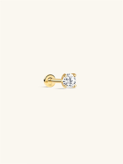 KOSINER 14K Solid Gold Minimalist Moissanite Flat Back Stud