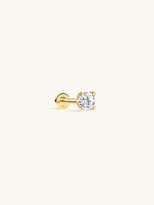 KOSINER 14K Solid Gold Minimalist Moissanite Flat Back Stud