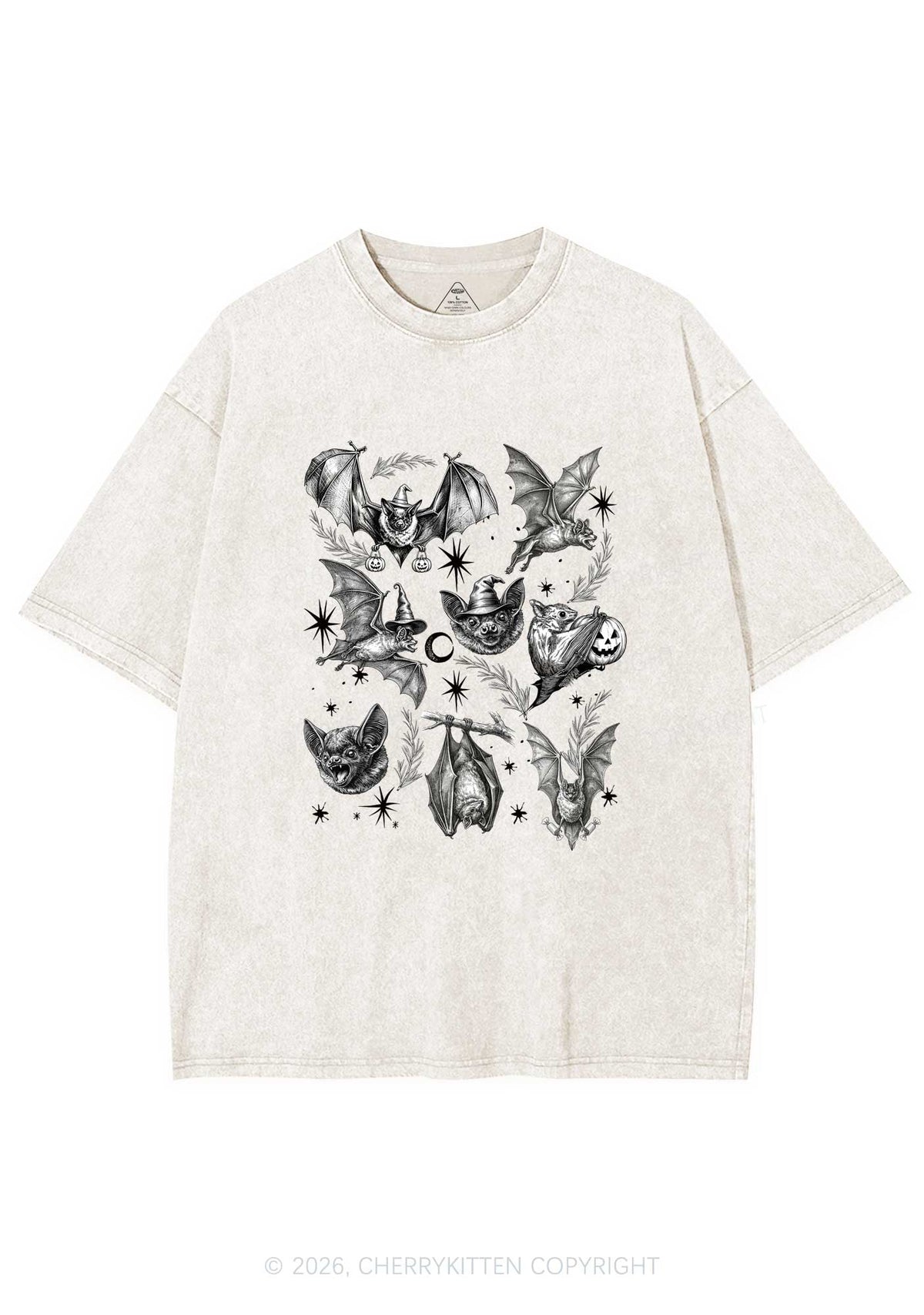 Halloween Bat Wizard Hat Y2K Shirts Washed Tee Cherrykitten