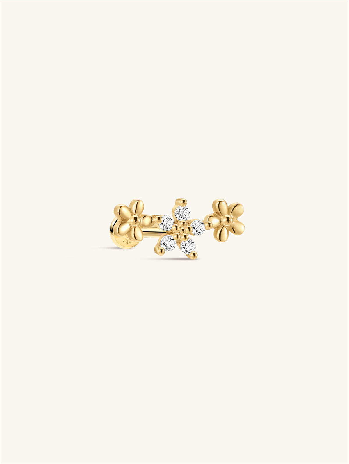 KOSINER 14K Solid Gold Elegant Flower Trio Flat Back Stud