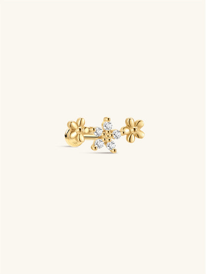 KOSINER 14K Solid Gold Elegant Flower Trio Flat Back Stud
