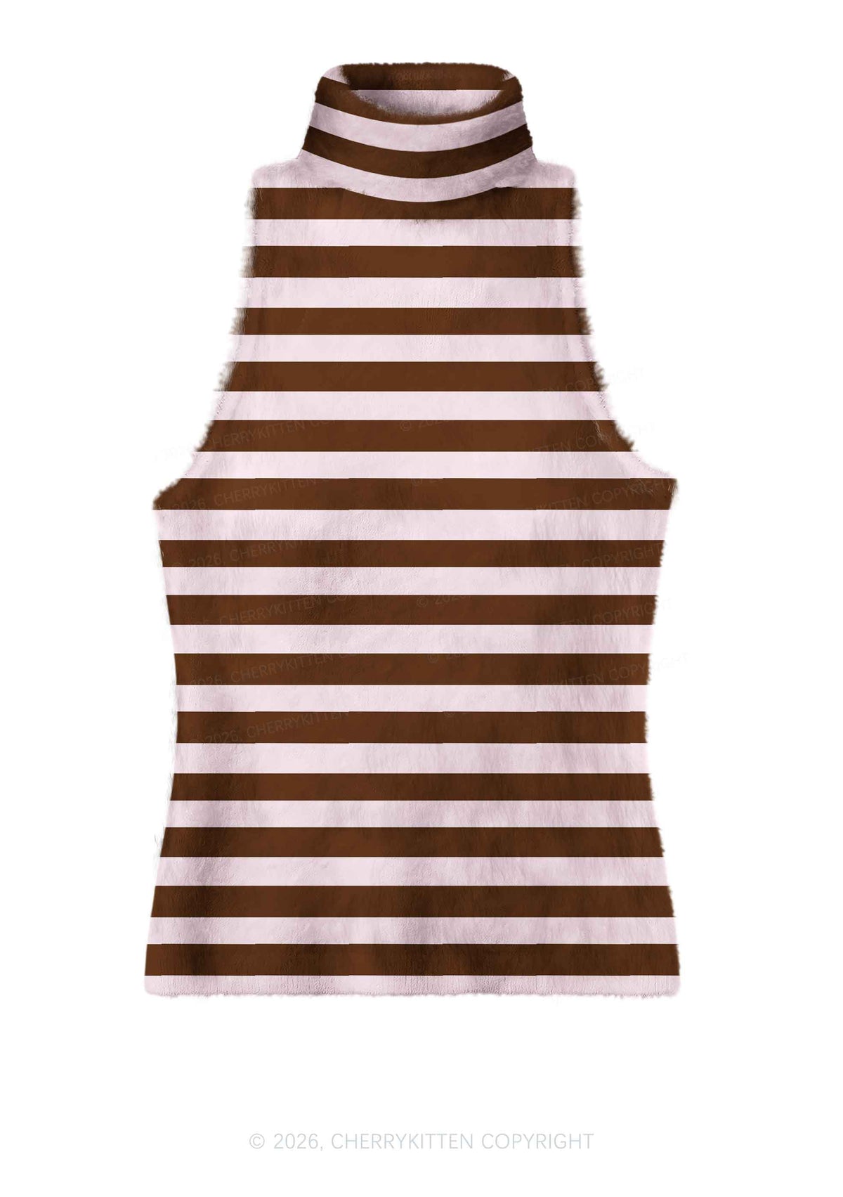 Pink Brown Stripes Y2K Knit Turtleneck Tank Top Cherrykitten