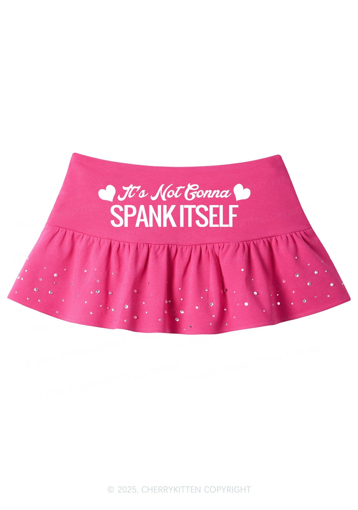 Spank Itself Y2K Pink Ruffled Rhinestone Mini Skirt Cherrykitten