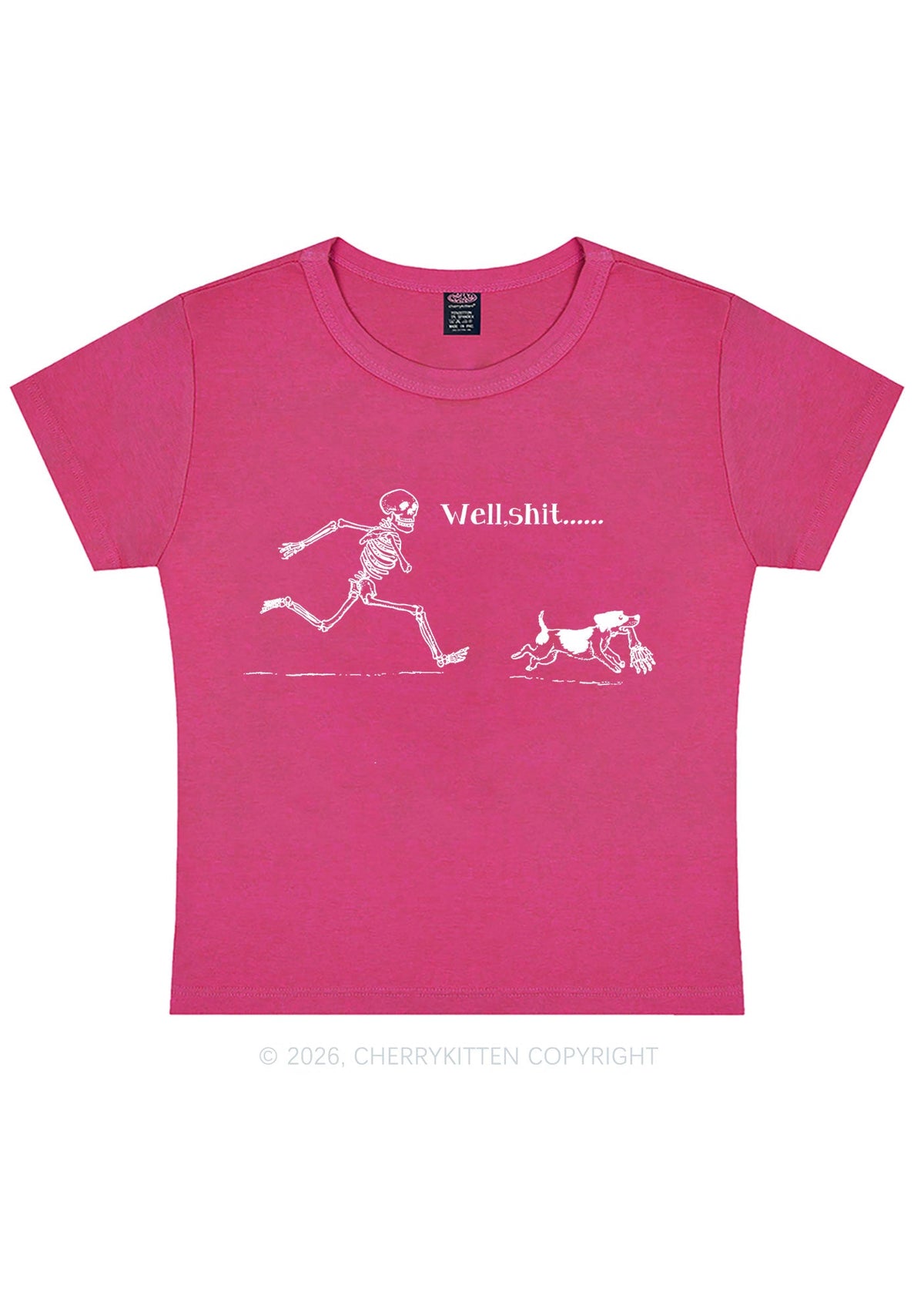 Halloween Well Shxt Skeleton Dog Y2K Baby Tee Cherrykitten