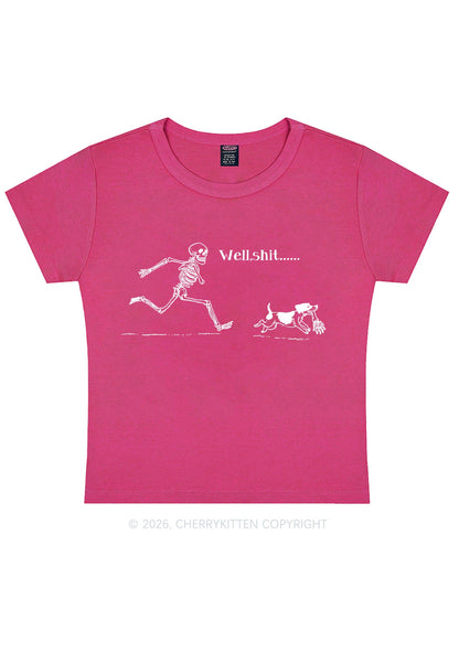 Halloween Well Shxt Skeleton Dog Y2K Baby Tee Cherrykitten