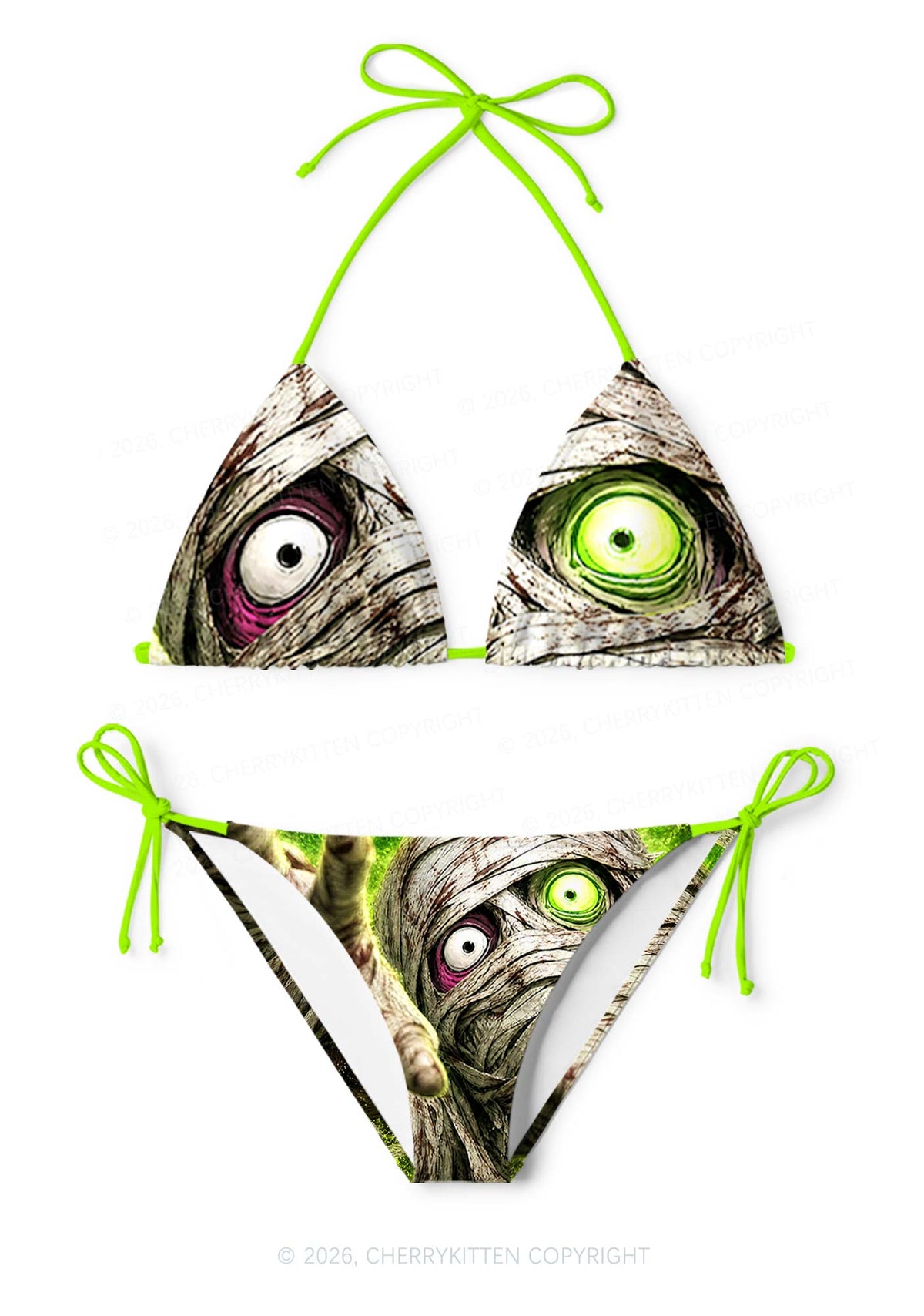 Halloween Crawling Mummy Y2K Print Bikini Set Cherrykitten