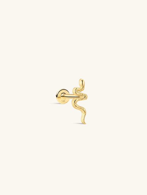 KOSINER 14K Solid Gold Textured Snake Flat Back Stud