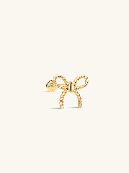 KOSINER 14K Solid Gold Elegant Textured Bowknot Flat Back Stud