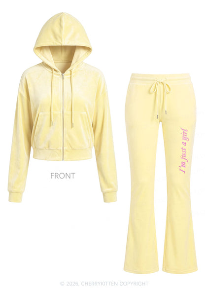 Rhinestone Im Just A Girl Y2K Velvet Tracksuit Set Cherrykitten