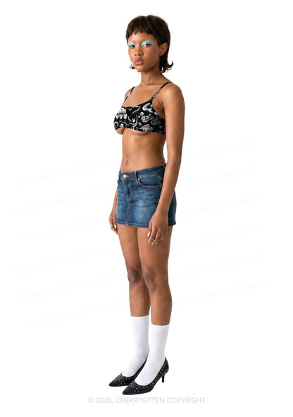 Halloween Dark Sheep Bone Y2K Print Super Crop Cami Cherrykitten