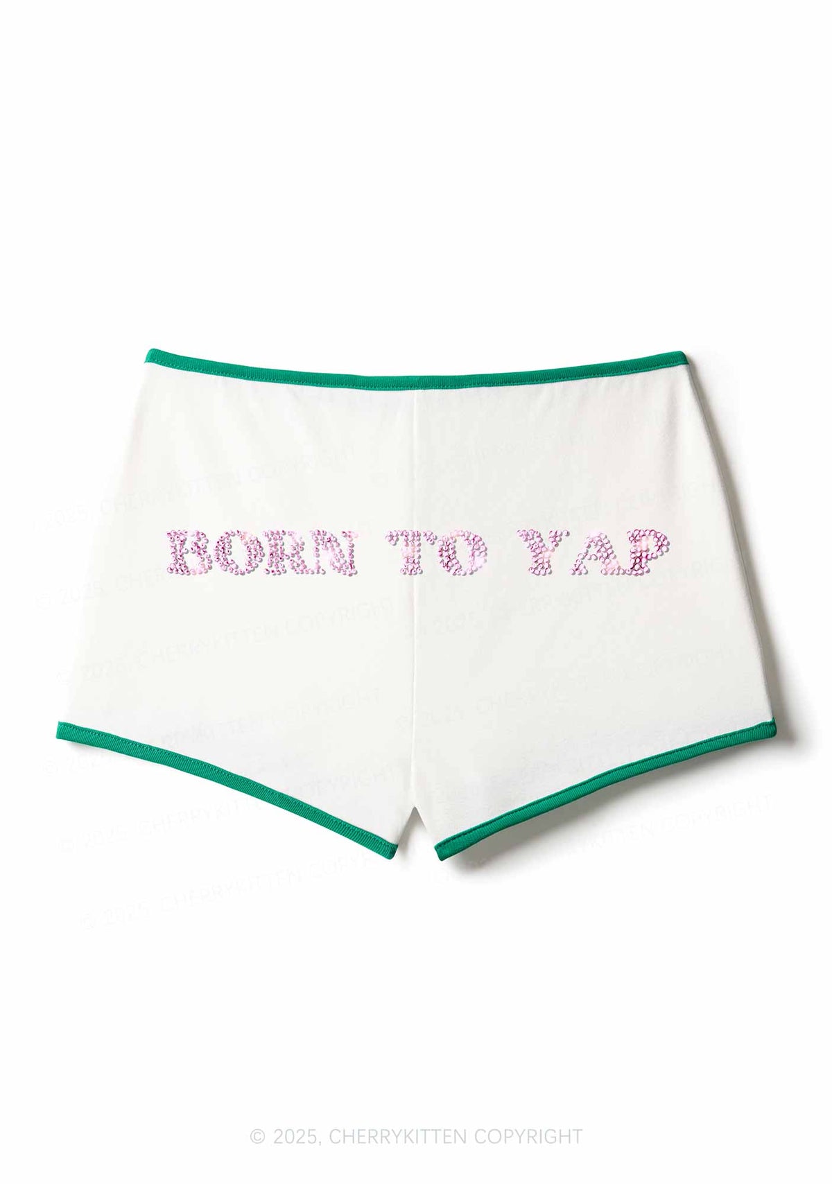 Rhinestone Born To Yap Y2K Booty Shorts Cherrykitten