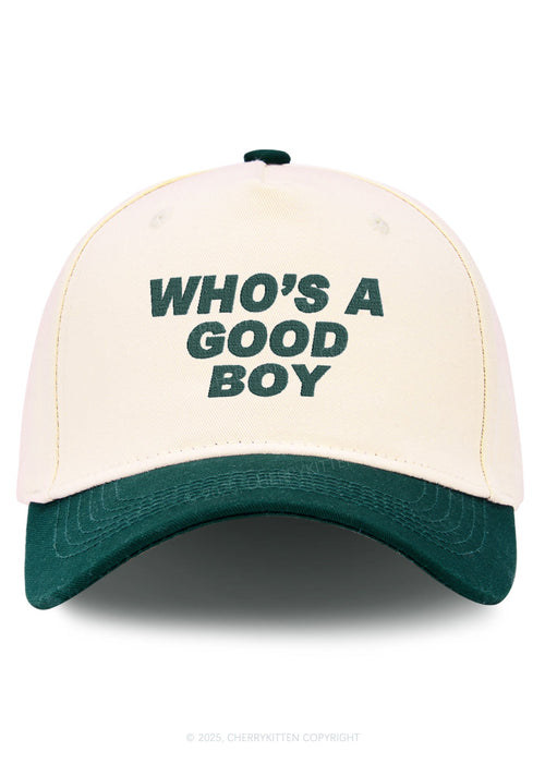 Embroidered Whos A Good Boy Y2K Color Block Baseball Cap Cherrykitten