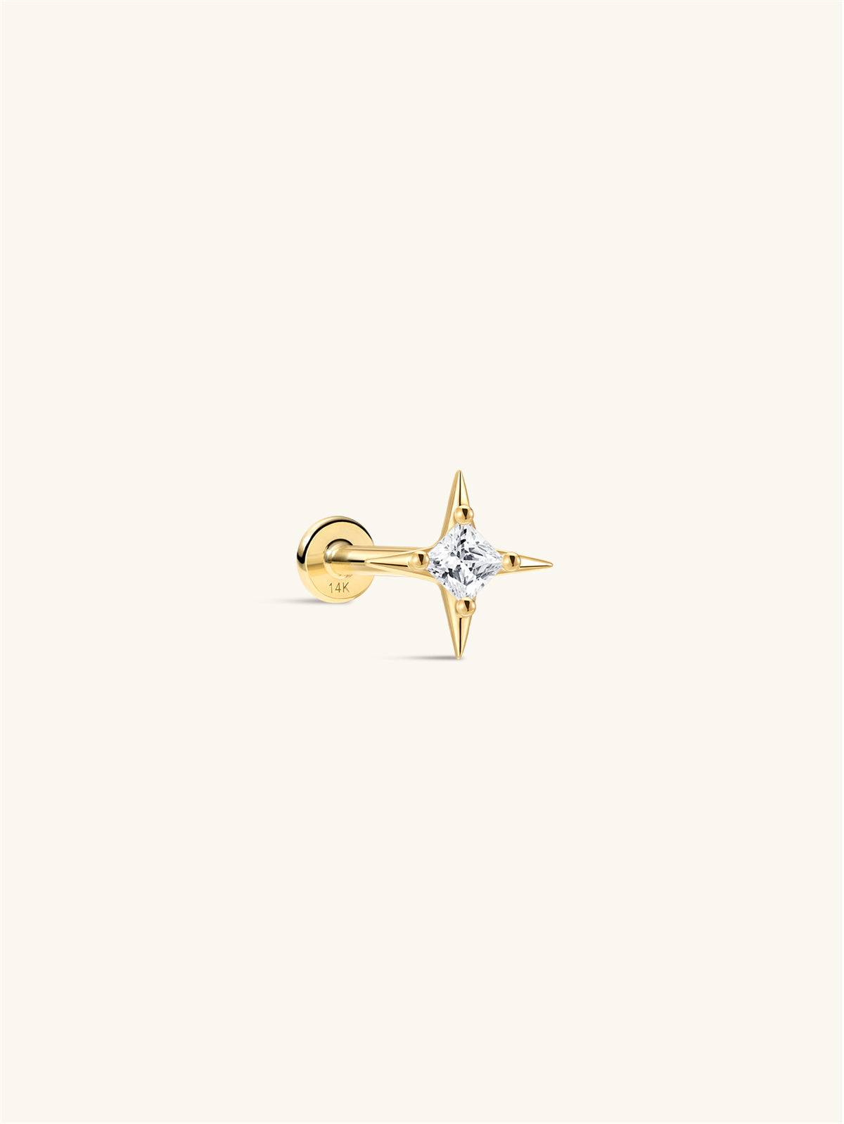KOSINER 14K Solid Gold Delicate Four-Point Star Flat Back Stud