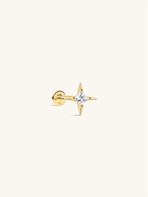 KOSINER 14K Solid Gold Delicate Four-Point Star Flat Back Stud
