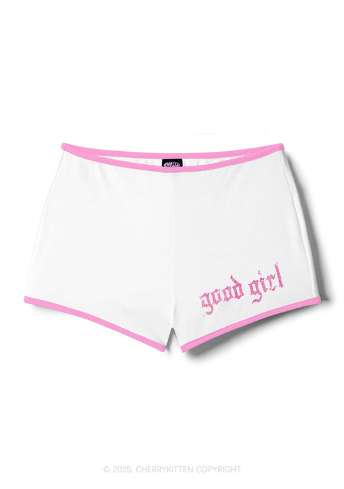 Rhinestone Pink Good Girl Y2K Booty Shorts Cherrykitten
