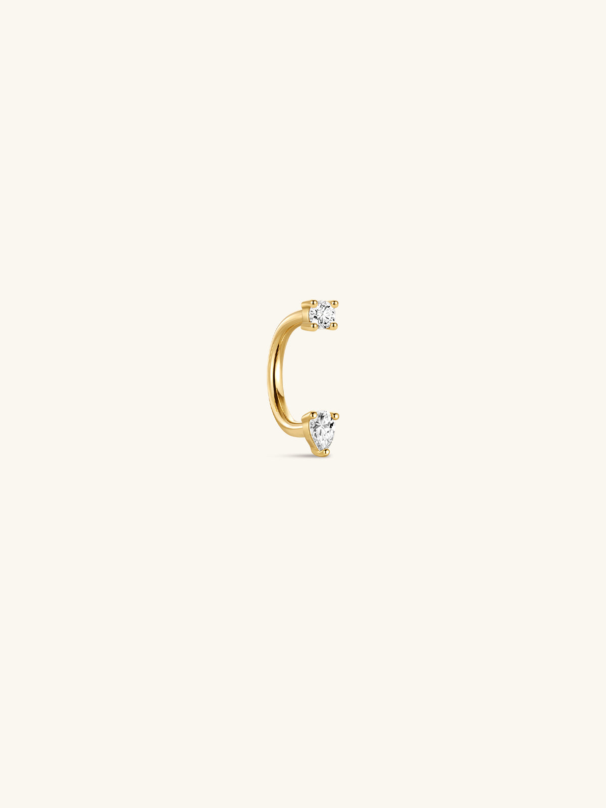 KOSINER 14K Solid Gold Delicate Pear Curved Barbell