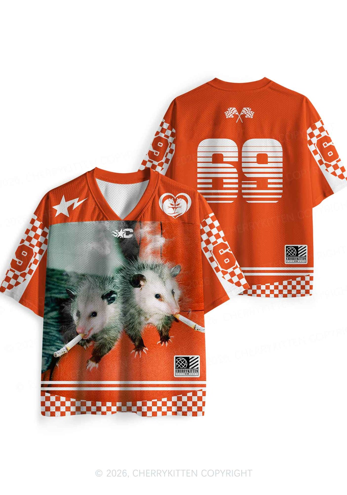 Smoking Badass Possum Y2K Sport Jersey Shirts Cherrykitten