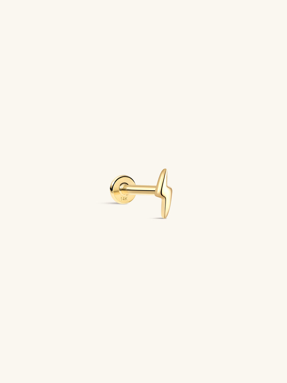 KOSINER 14K Solid Gold 4mm Minimalist Glossy Lightning Flat Back Stud