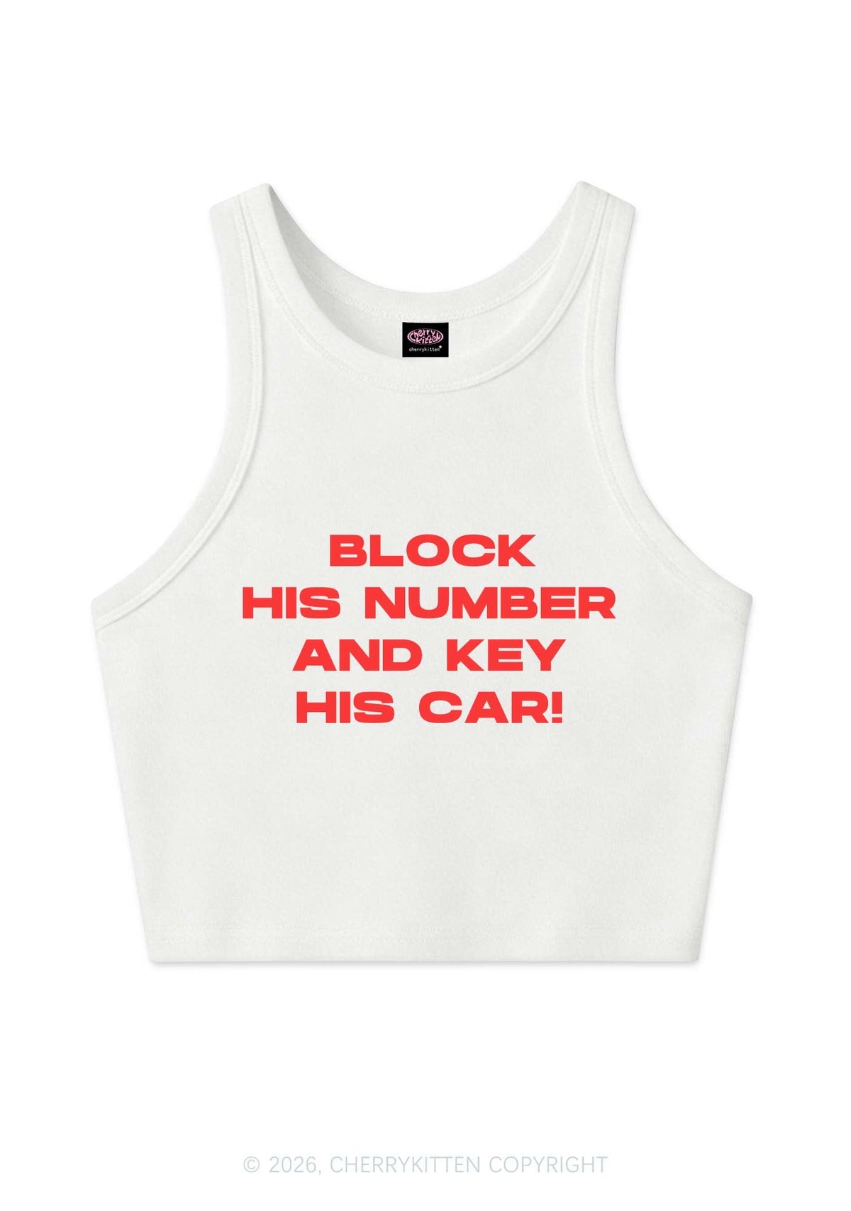 Block His Number Y2K Crop Tank Top Cherrykitten