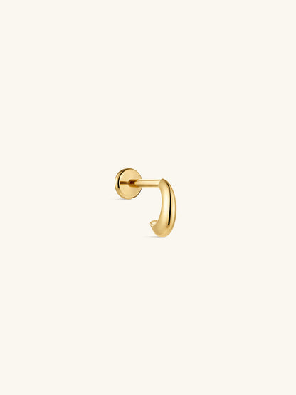 KOSINER 14K Solid Gold Minimalist C-Shape Flat Back Stud