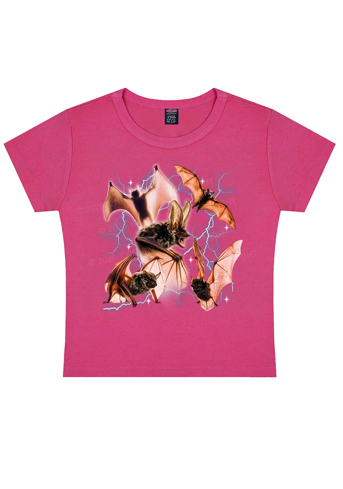 Halloween Bat In Lightning Y2K Baby Tee Cherrykitten