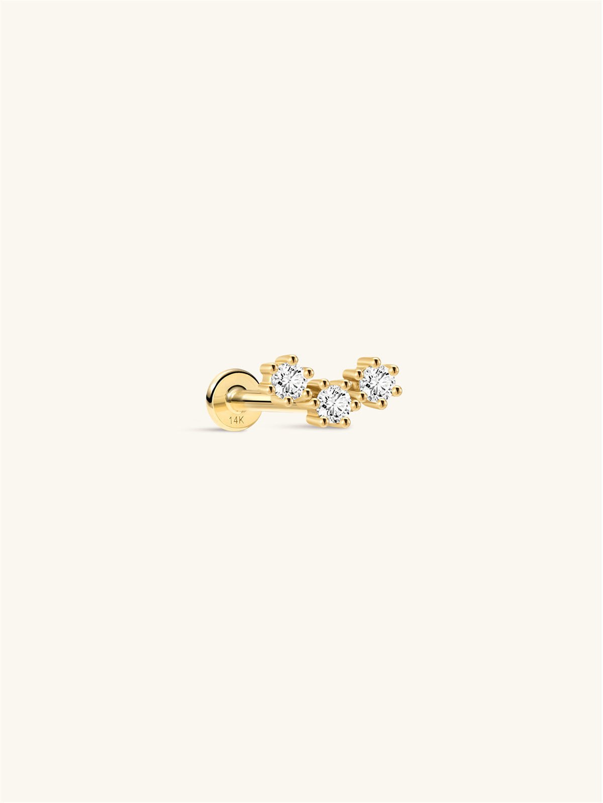 KOSINER 14K Solid Gold Delicate Triple-Point Cluster Flat Back Stud