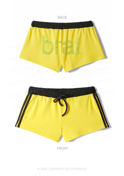 Rhinestone Green Brat Y2K Drawstring Mini Shorts Cherrykitten