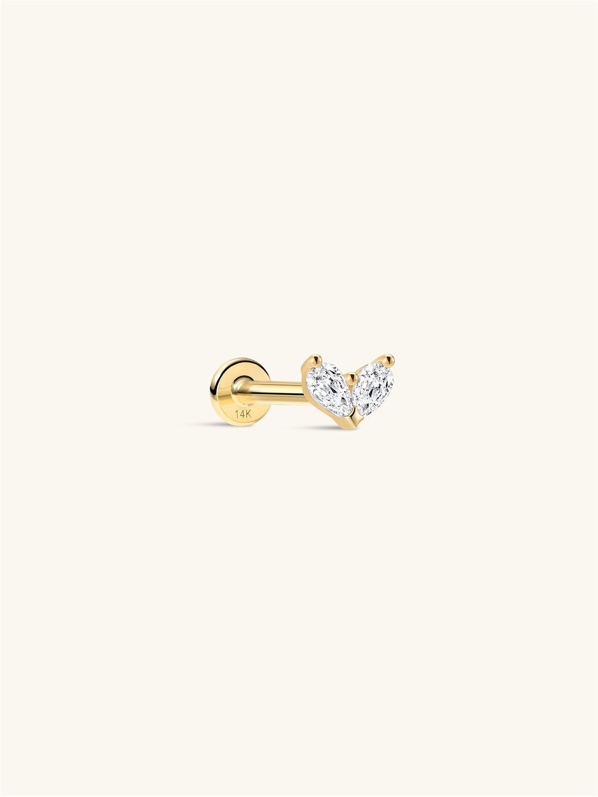 KOSINER Marquise 14K Solid Gold Dainty Pear Heart Flat Back Stud