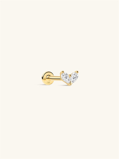 KOSINER Marquise 14K Solid Gold Dainty Pear Heart Flat Back Stud